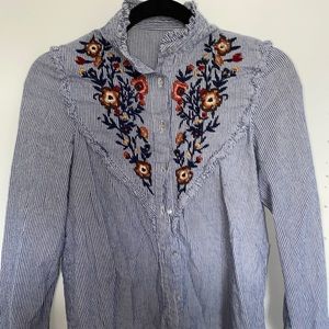 striped embroidered button down